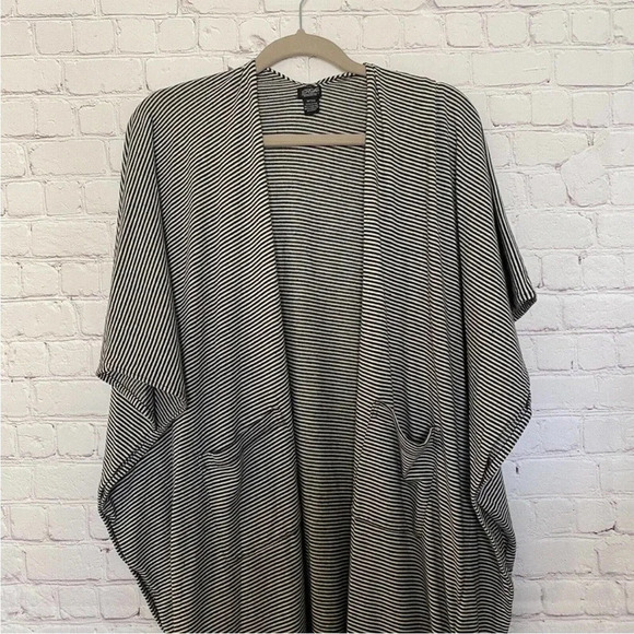 Anthropologie Roffe Boho Black & White Micro Striped Long Sweeper Cardigan - Picture 3 of 8